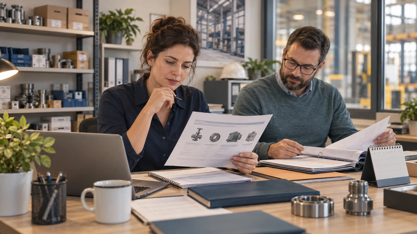 Two buyers review an industrial quotation and discuss their purchasing requirements.