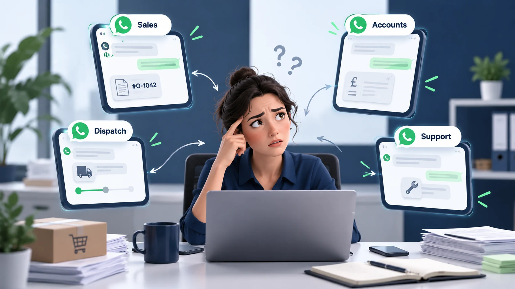 A customer is unsure which WhatsApp number to use for sales, accounts, dispatch or support.